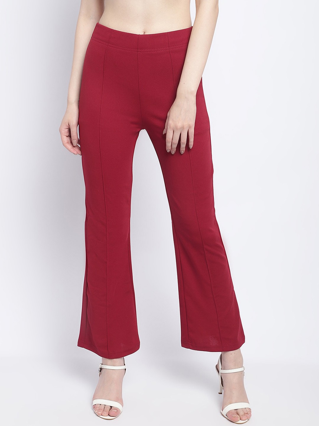 

SILVERFLY Women Relaxed Straight Leg Straight Fit High-Rise Easy Wash Bootcut Trousers, Maroon