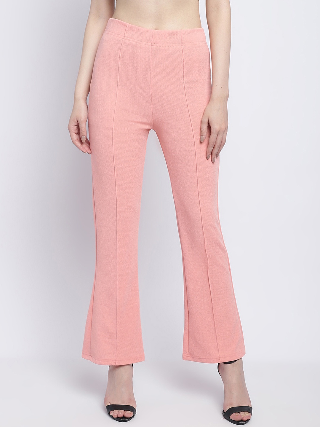 

SILVERFLY Women Relaxed Straight Leg Straight Fit High-Rise Easy Wash Trousers, Peach
