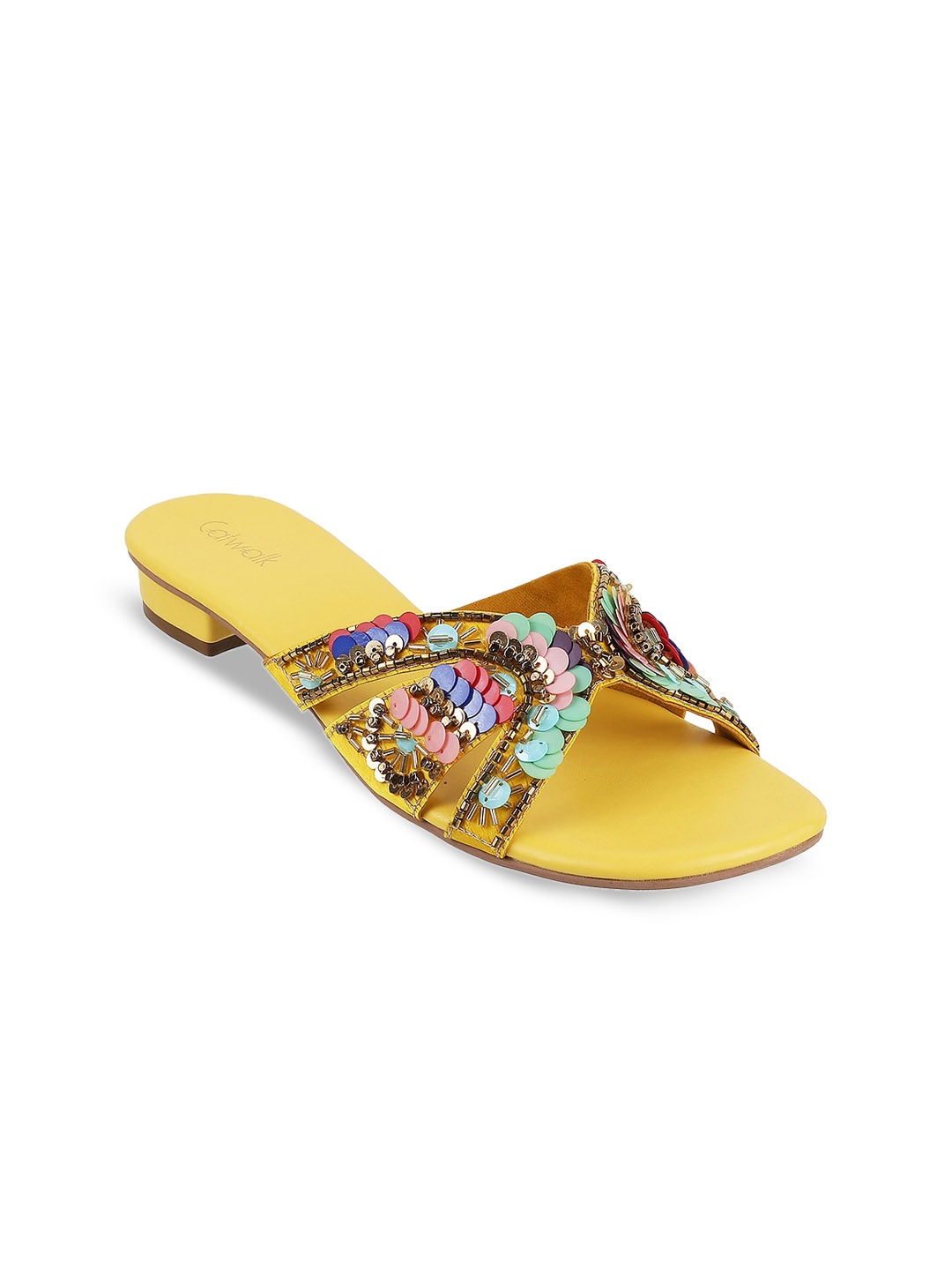 

Catwalk Ethnic - Embellished Open Toe Flats, Yellow