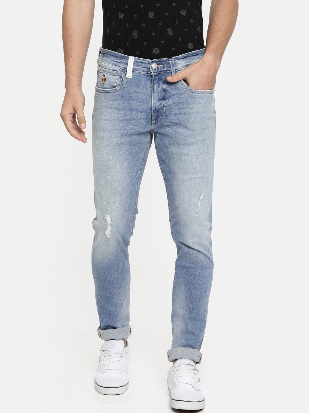 

U.S. Polo Assn. Denim Co. Men Blue Skinny Fit Mid-Rise Mildly Distressed Stretchable Jeans