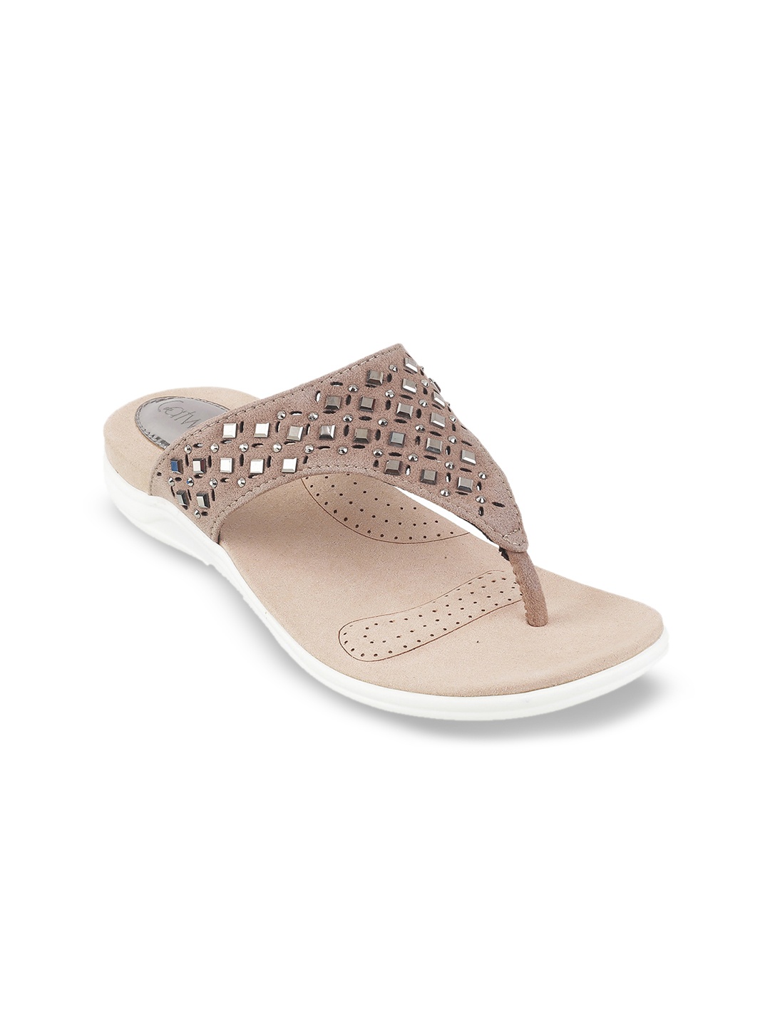 

Catwalk Embellished T-Strap Flats, Taupe