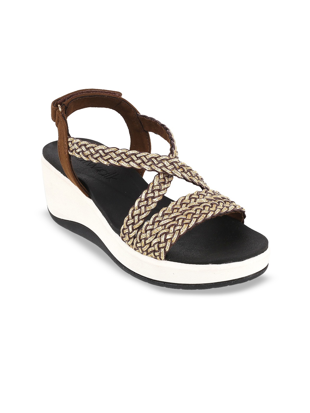 

Catwalk Textured Cross Strap Wedges With Backstrap, Brown