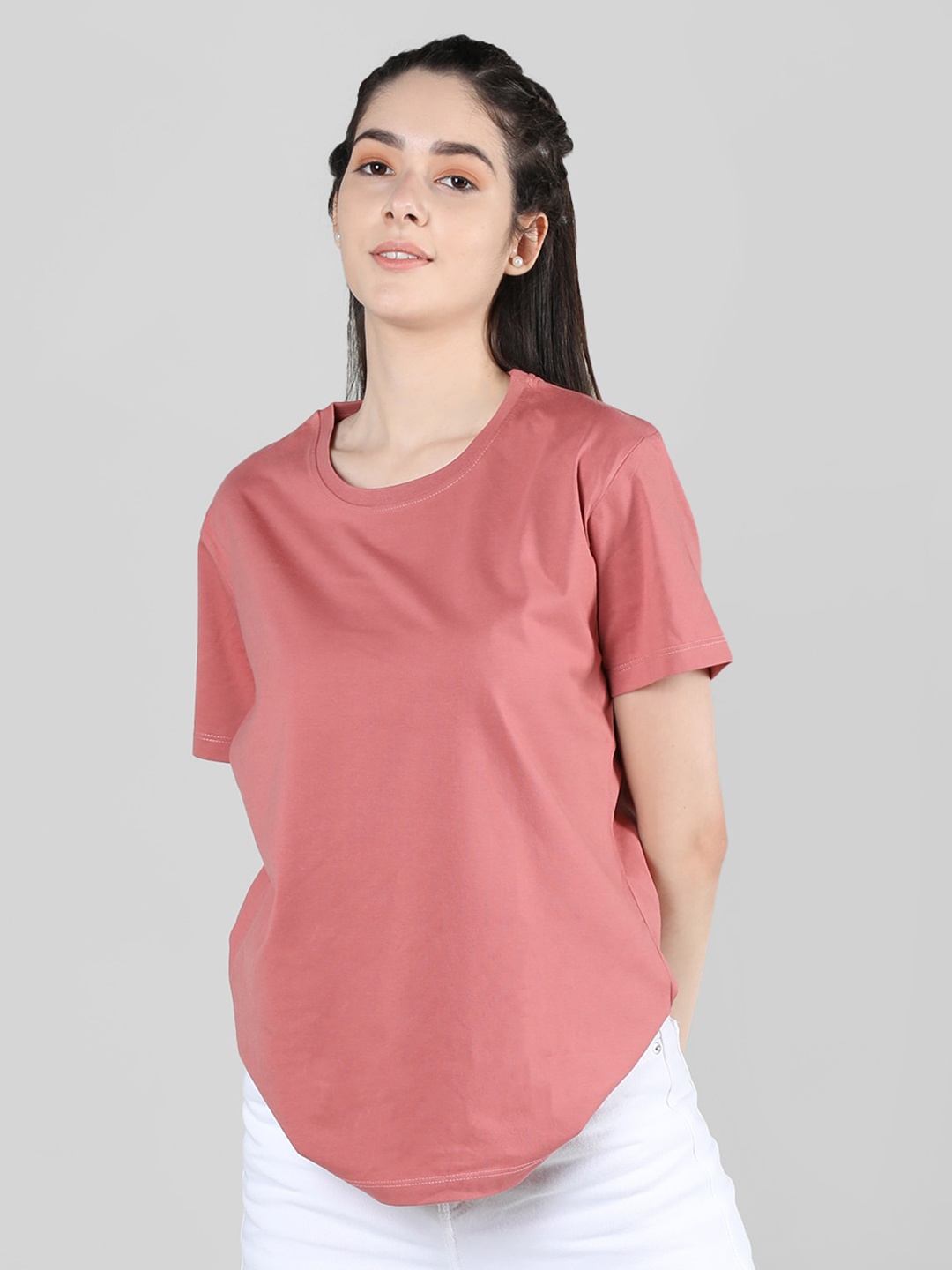 

Plagg Round Neck Short Sleeves Cotton T-Shirt, Pink