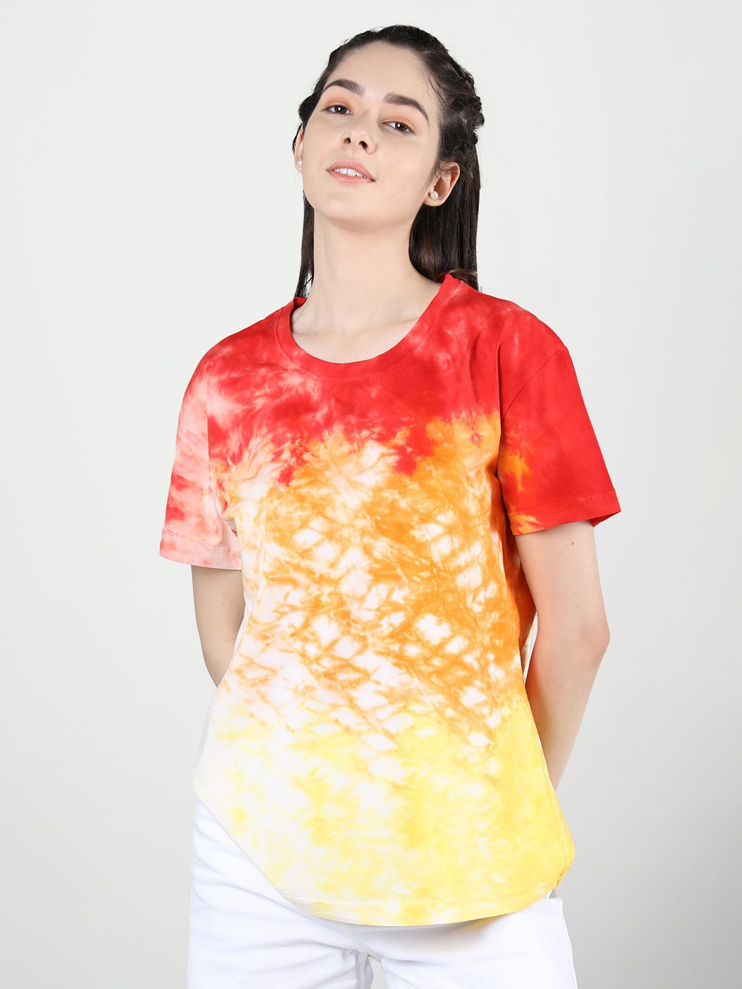 

Plagg Tie And Dye Printed Round Neck Cotton T-shirt, Red