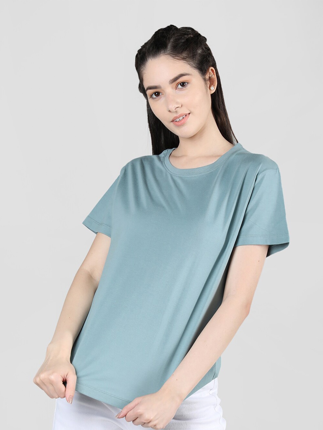 

Plagg Round Neck Short Sleeves Cotton T-Shirt, Sea green