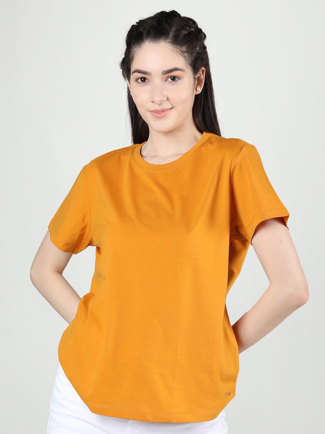 

Plagg Round Neck Short Sleeves Cotton T-Shirt, Mustard