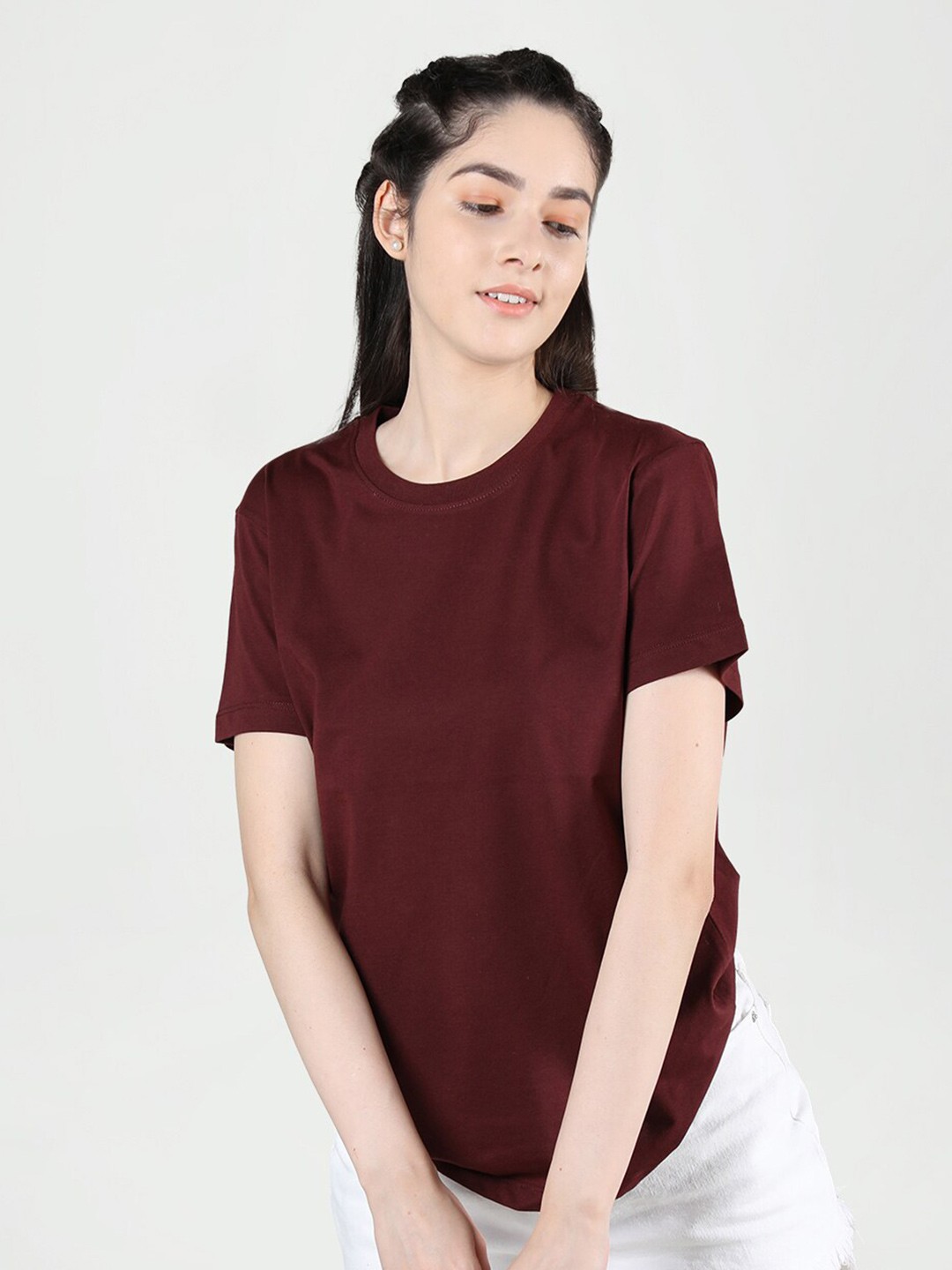 

Plagg Round Neck Short Sleeves Cotton T-Shirt, Maroon