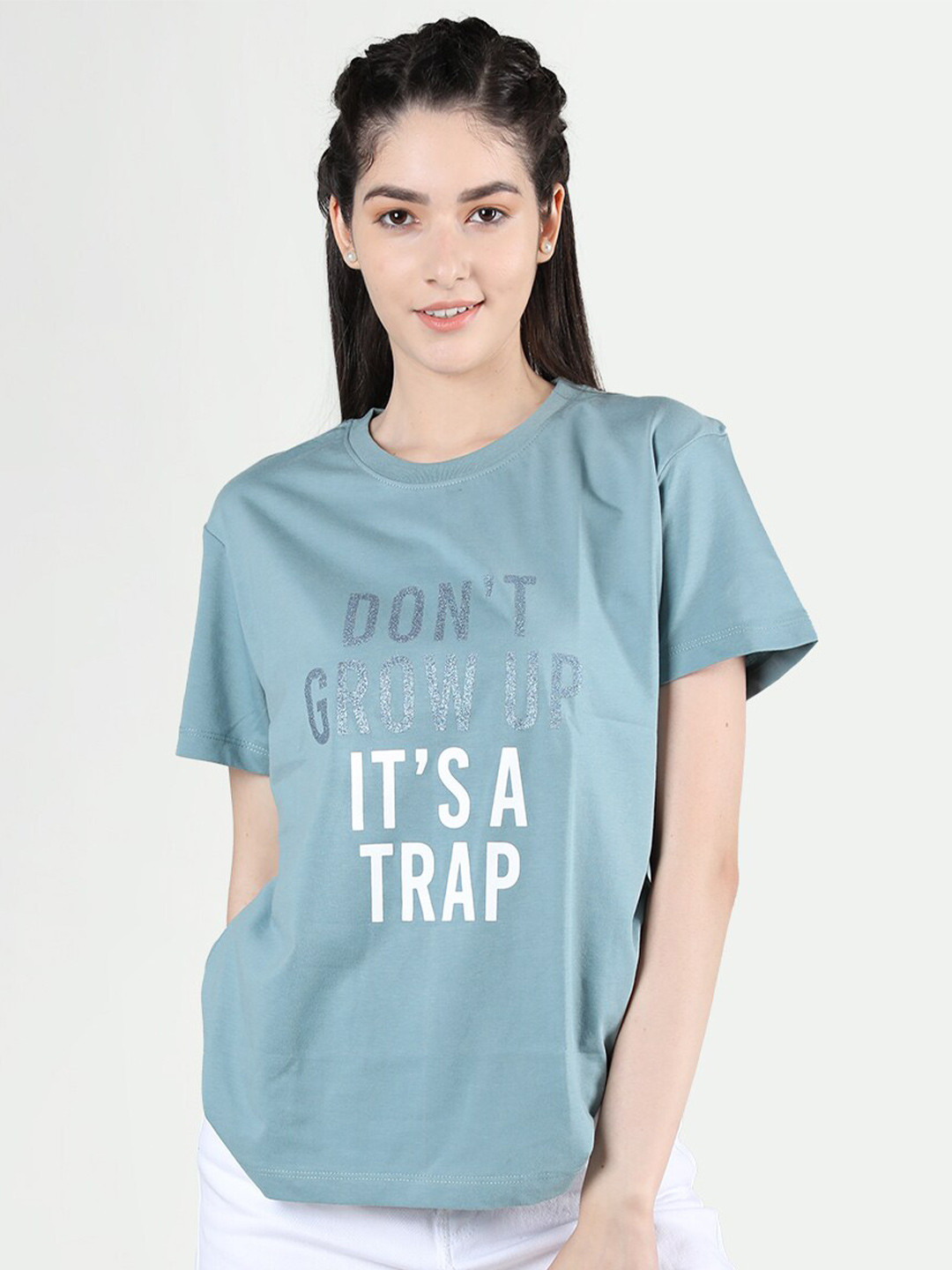 

Plagg Typography Printed Round Neck Cotton T-shirt, Sea green