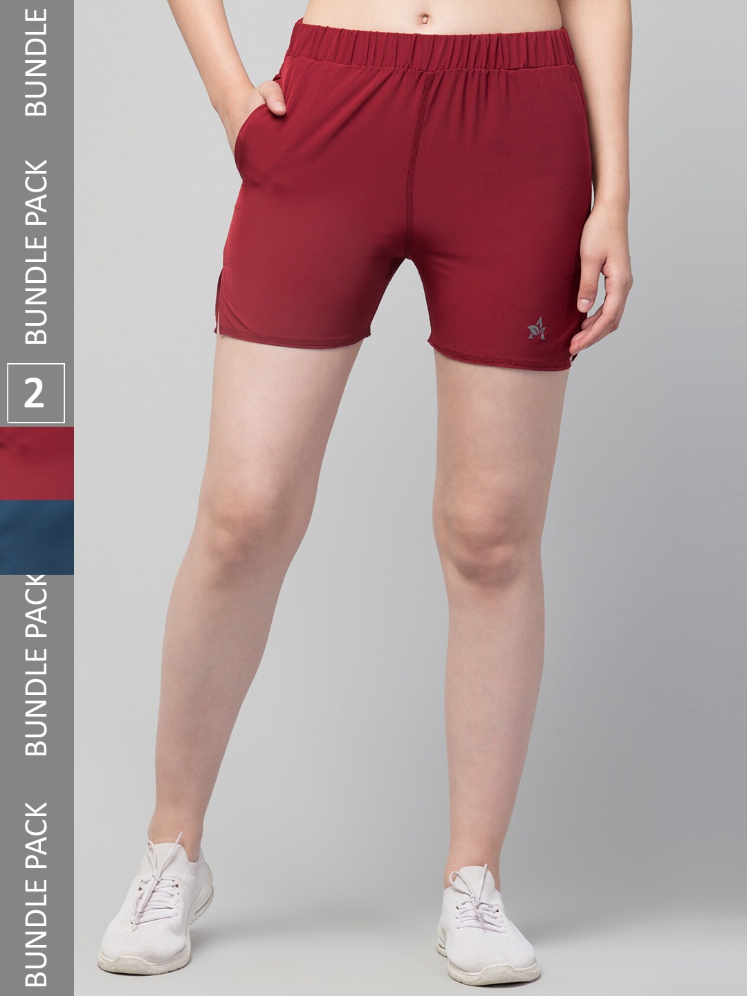 

Lebami Women Pack Of 2 Training & Gym Sports Shorts with e-Dry Technology, Maroon