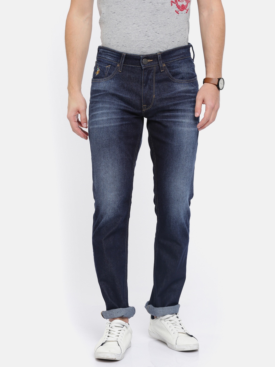 

U.S. Polo Assn. Denim Co. Men Blue Straight Fit Mid-Rise Clean Look Stretchable Jeans