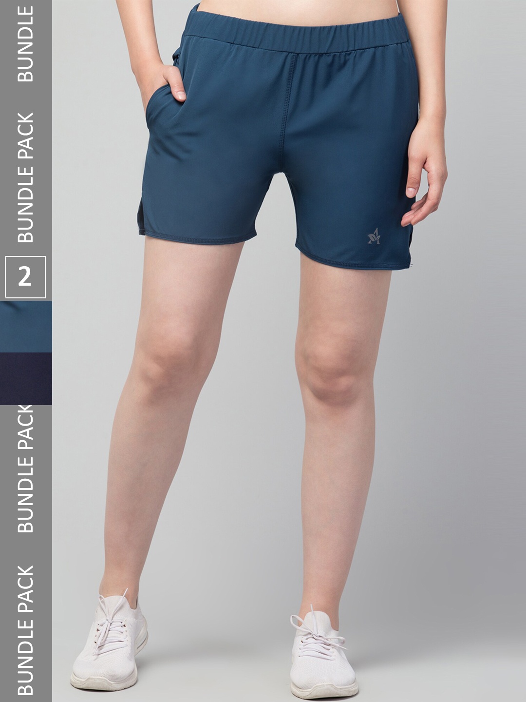

Apraa & Parma Women Pack Of 2 Mid Rise Sports Shorts, Navy blue