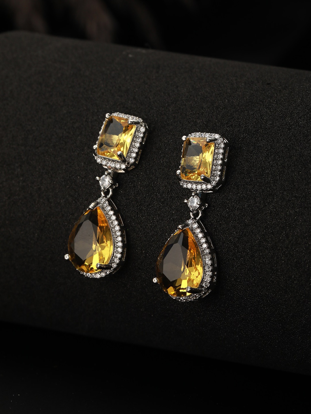 

Jazz and Sizzle Rose Gold-Plated Teardrop Shaped Drop Earrings
