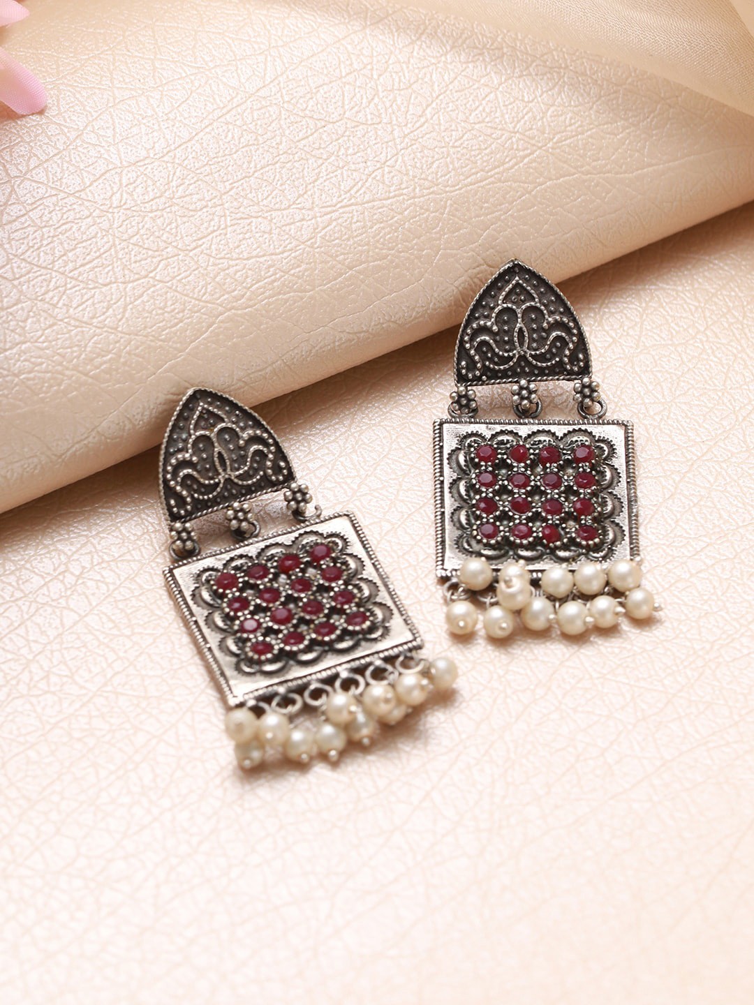 

Jazz and Sizzle Silver-Plated Square Shaped Drop Earrings