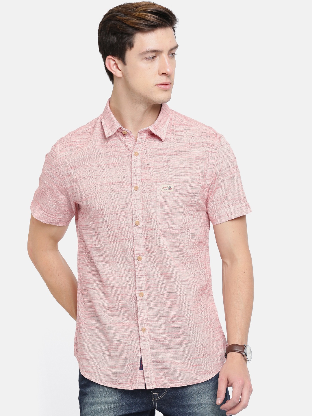 

U.S. Polo Assn. Denim Co. Men Peach-Coloured Regular Fit Solid Casual Shirt