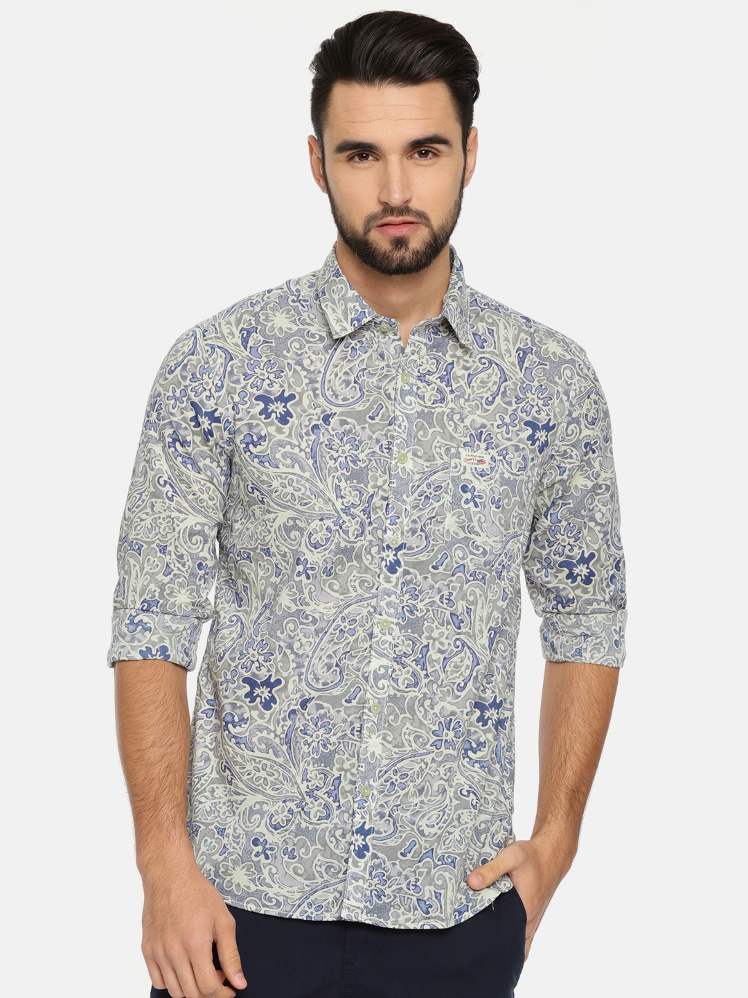

U.S. Polo Assn. Denim Co. Men Grey & Blue Regular Fit Printed Casual Shirt