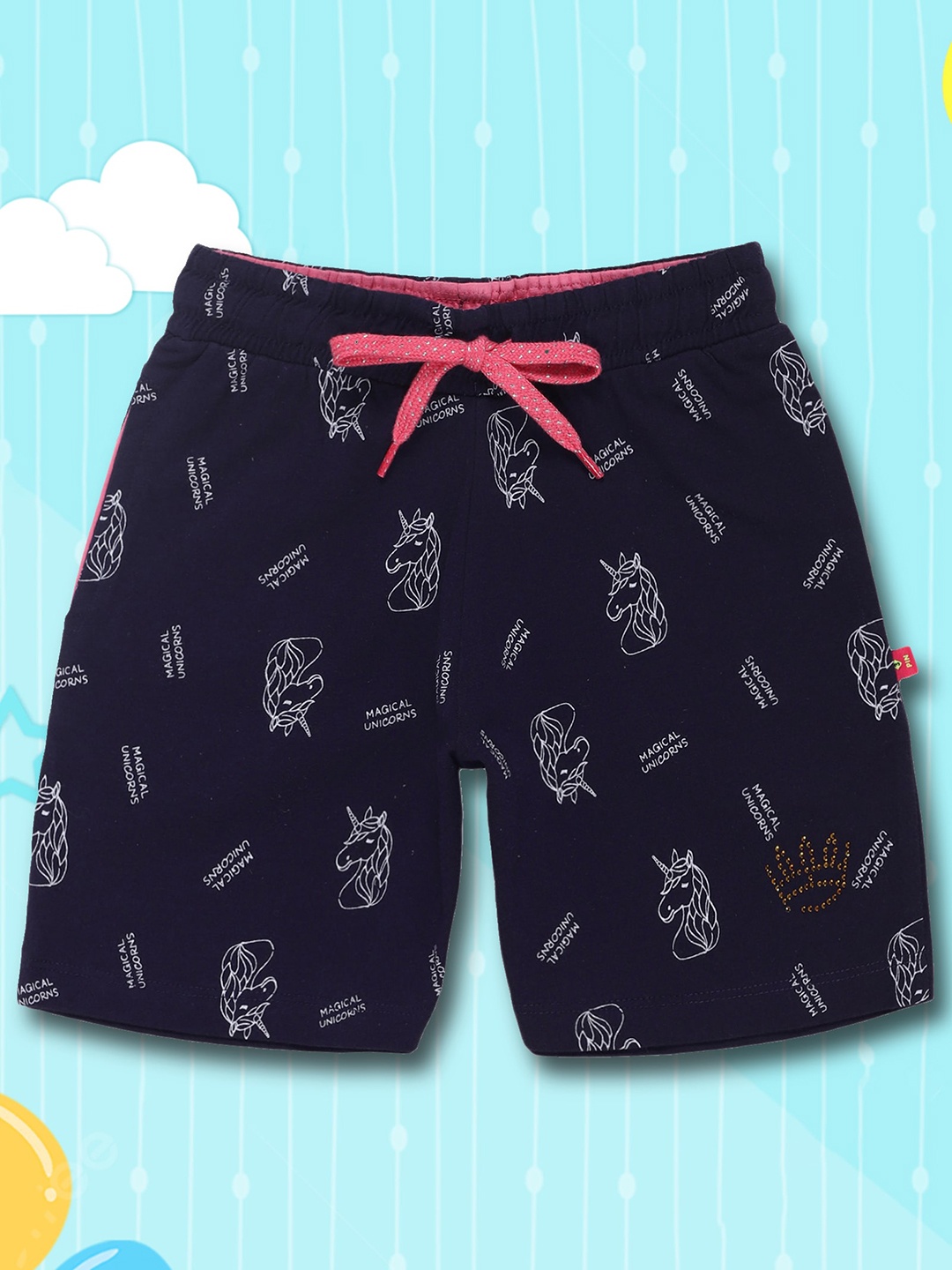 

3PIN Girls Conversational Printed Cotton Shorts, Navy blue