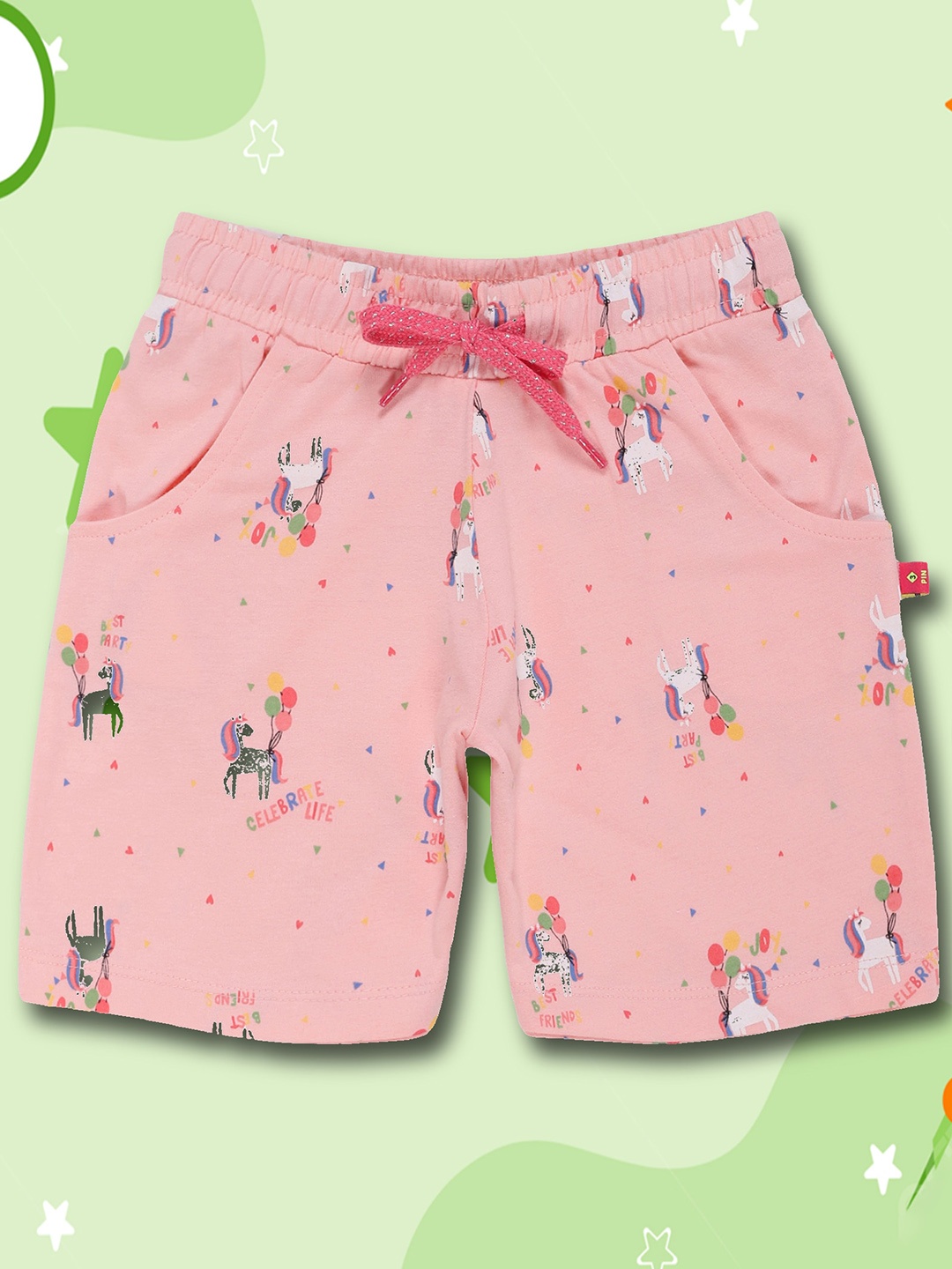 

3PIN Girls Conversational Printed Cotton Shorts, Pink