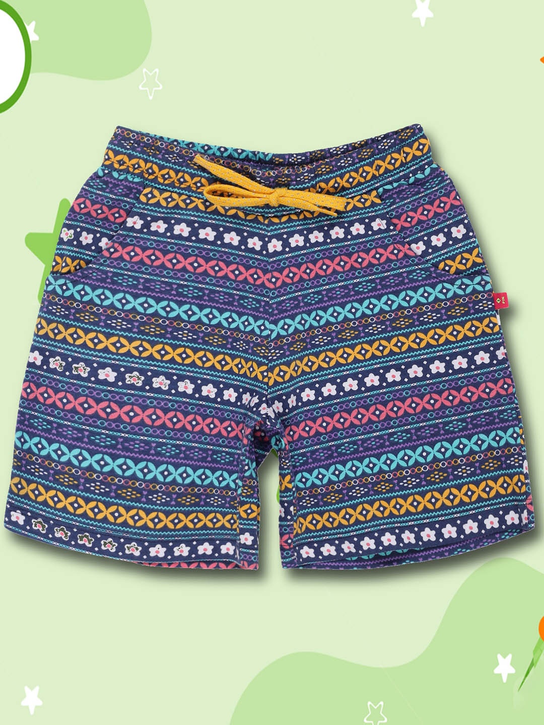

3PIN Girls Geometric Printed Cotton Shorts, Navy blue