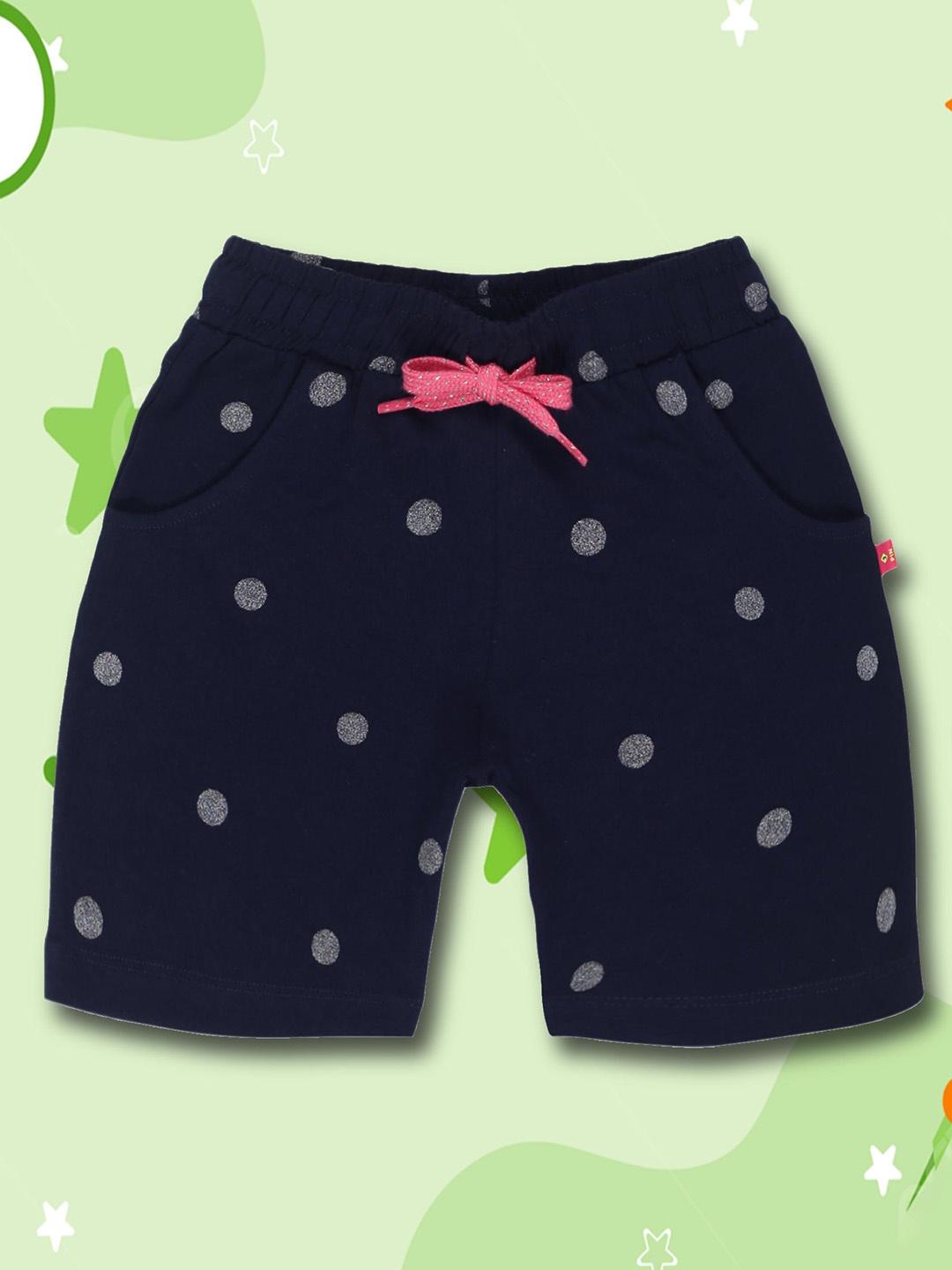 

3PIN Girls Conversational Printed Cotton Shorts, Navy blue