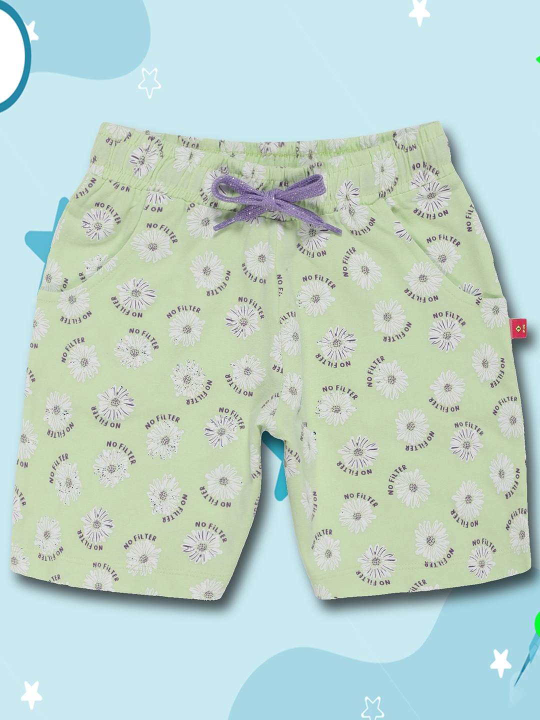 

3PIN Girls Floral Printed Cotton Shorts, Green