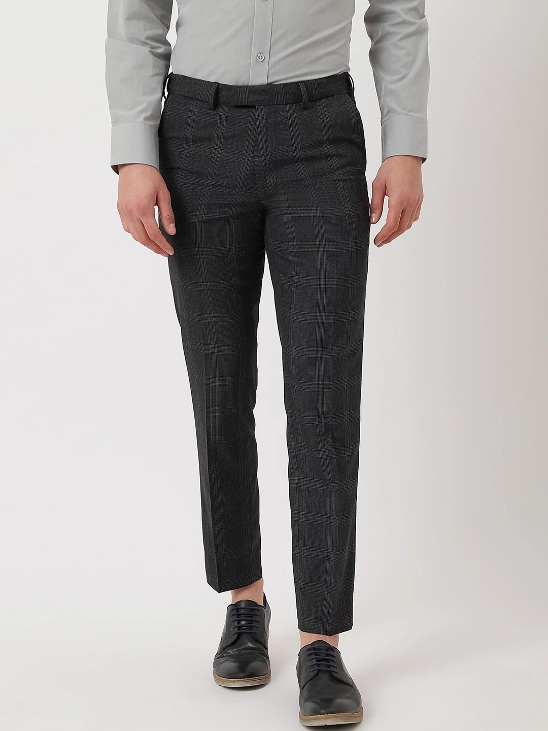 

Marks & Spencer Men Checked Slim Fit Trousers, Black