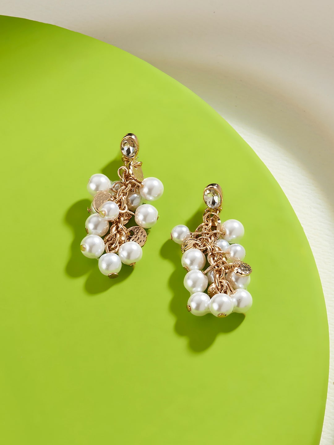 

Accessorize London Women Pearls Studded Cluster Drop Earrings, Gold