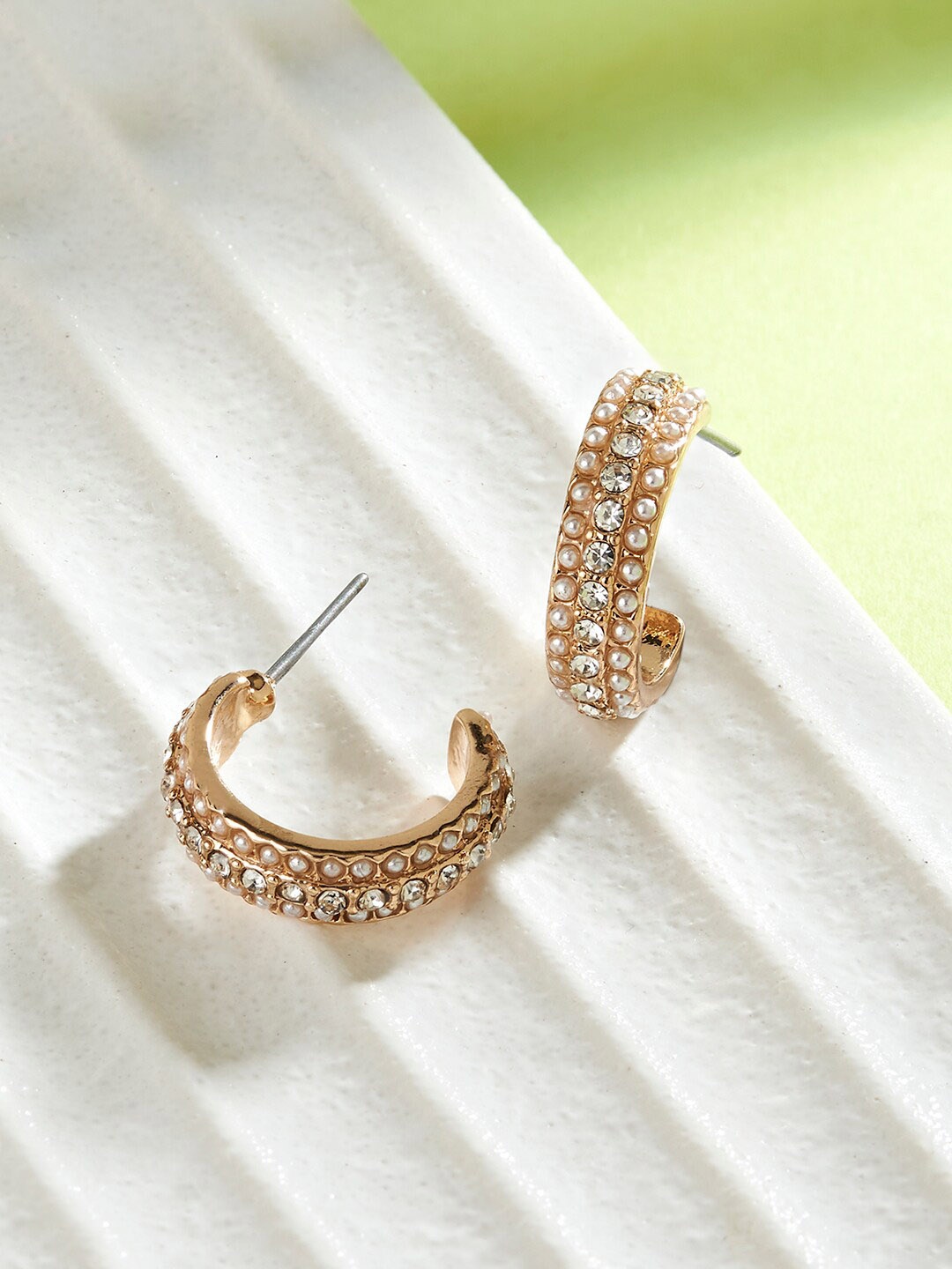 

Accessorize Classic Crystal-Studded Faux Pearl Half Hoop Earrings, Gold