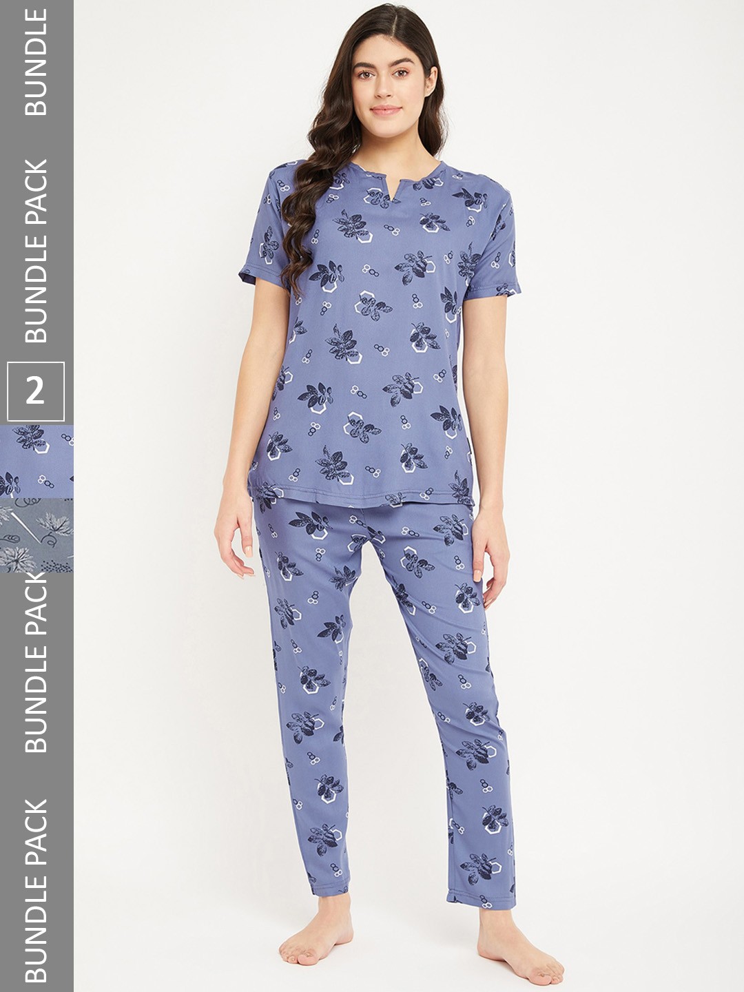 

FirstKrush Pack Of 2 Printed Pure Cotton Night suit, Grey