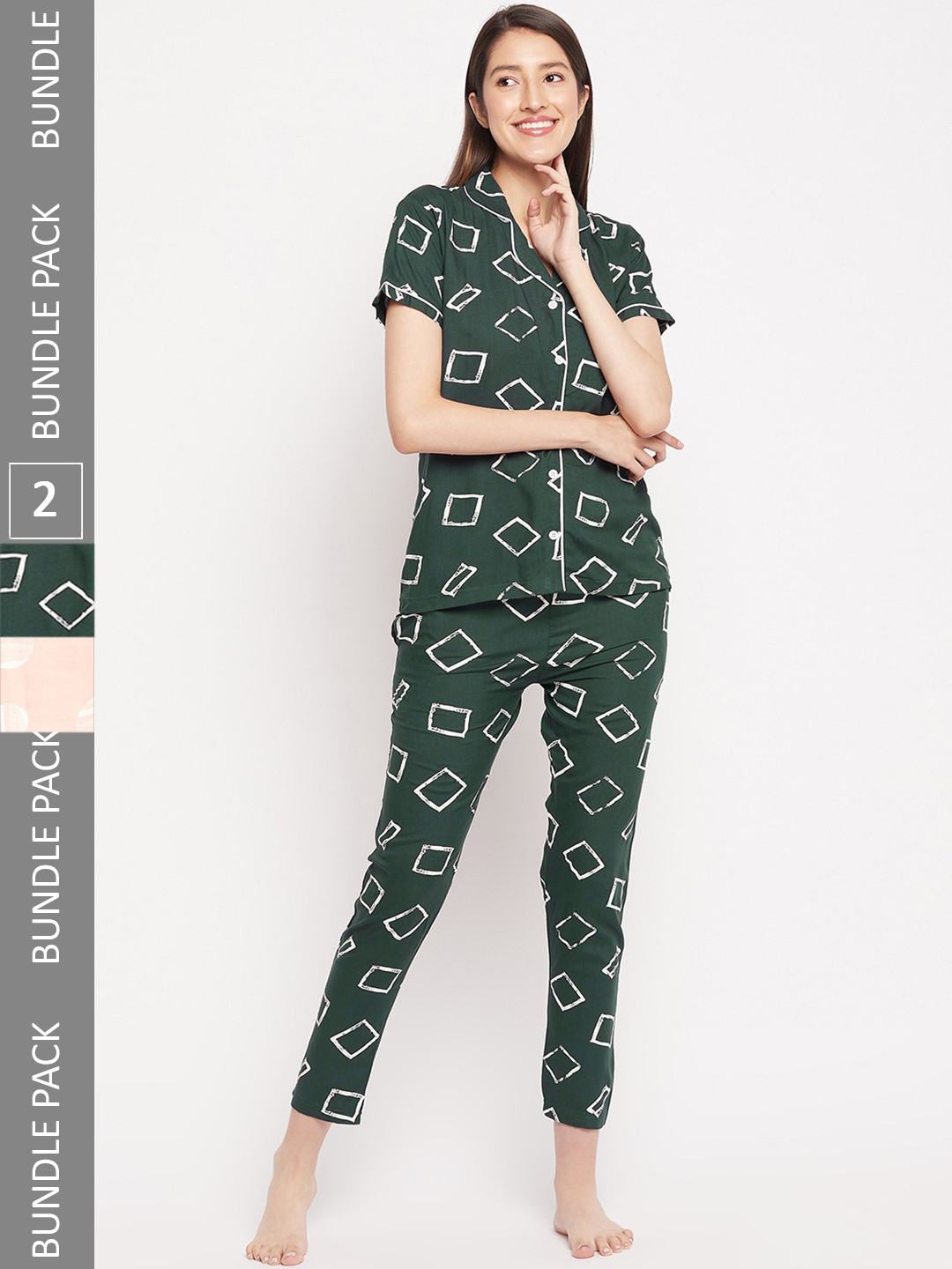 

FirstKrush Pack Of 2 Printed Pure Cotton Night suit, Green