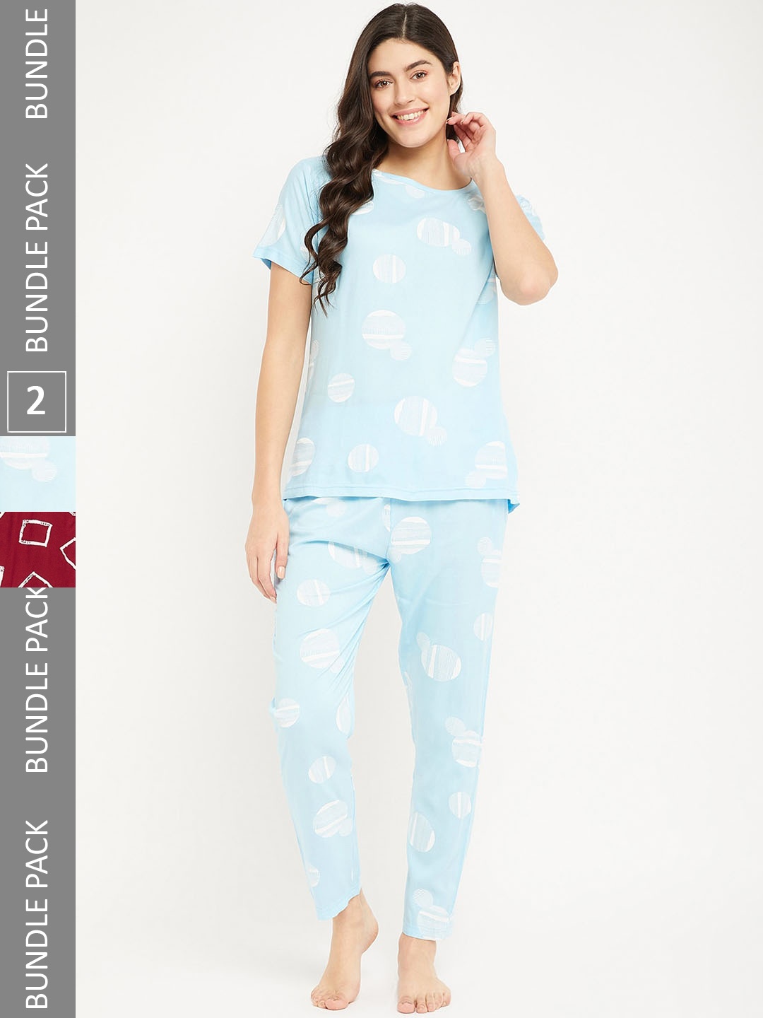 

FirstKrush Pack Of 2 Printed Pure Cotton Night suit, Turquoise blue