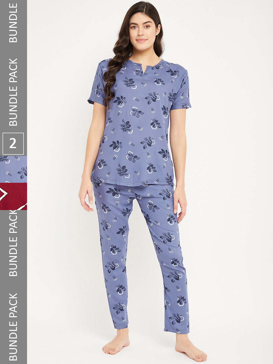

FirstKrush Pack Of 2 Floral Printed Pure Cotton Night Suit, Blue
