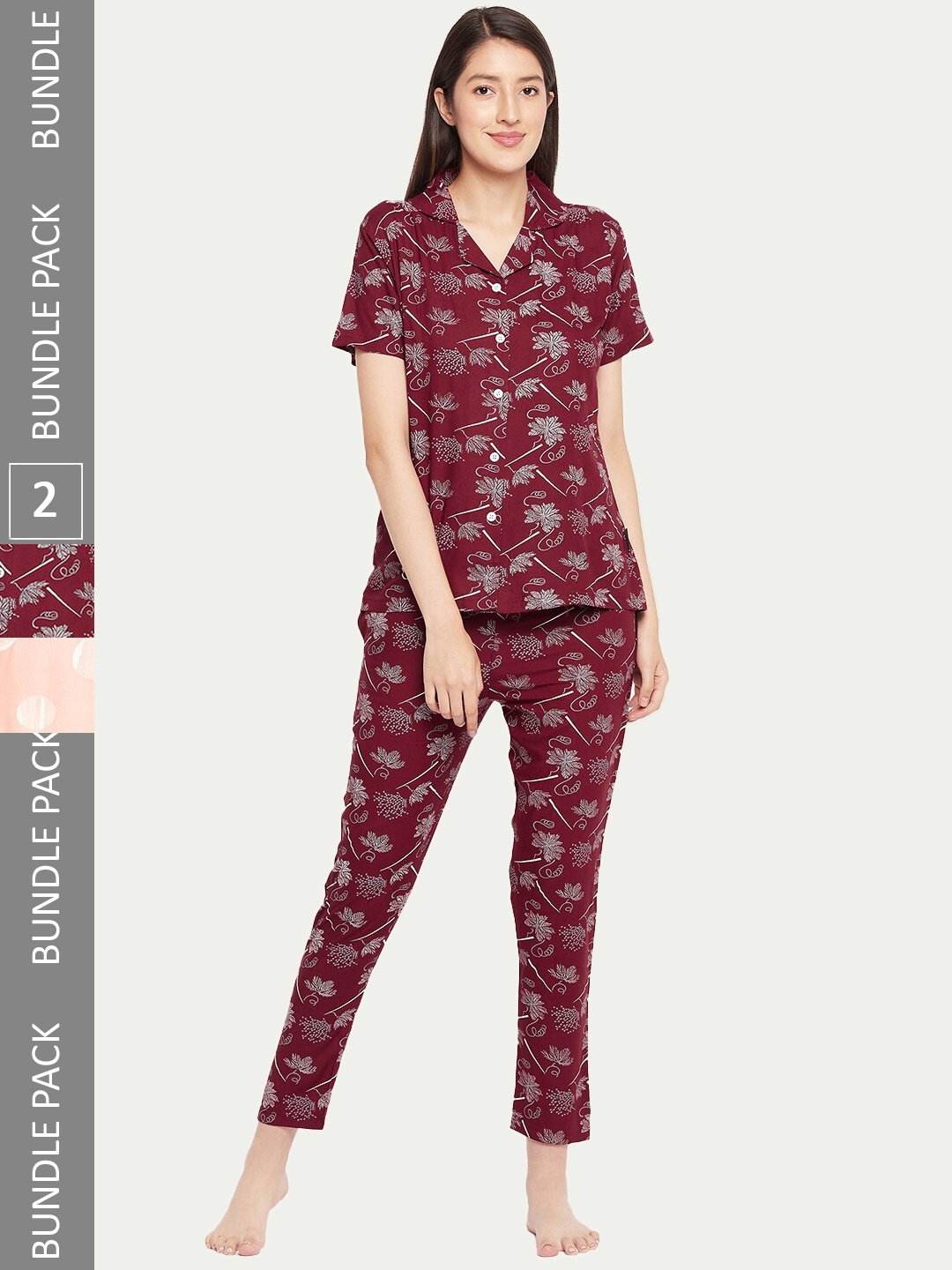 

FirstKrush Pack Of 2 Floral Printed Pure Cotton Night Suit, Peach
