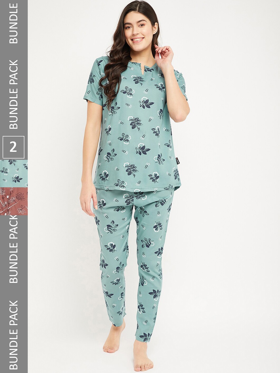 

FirstKrush Pack Of 2 Floral Printed Pure Cotton Night Suit, Sea green