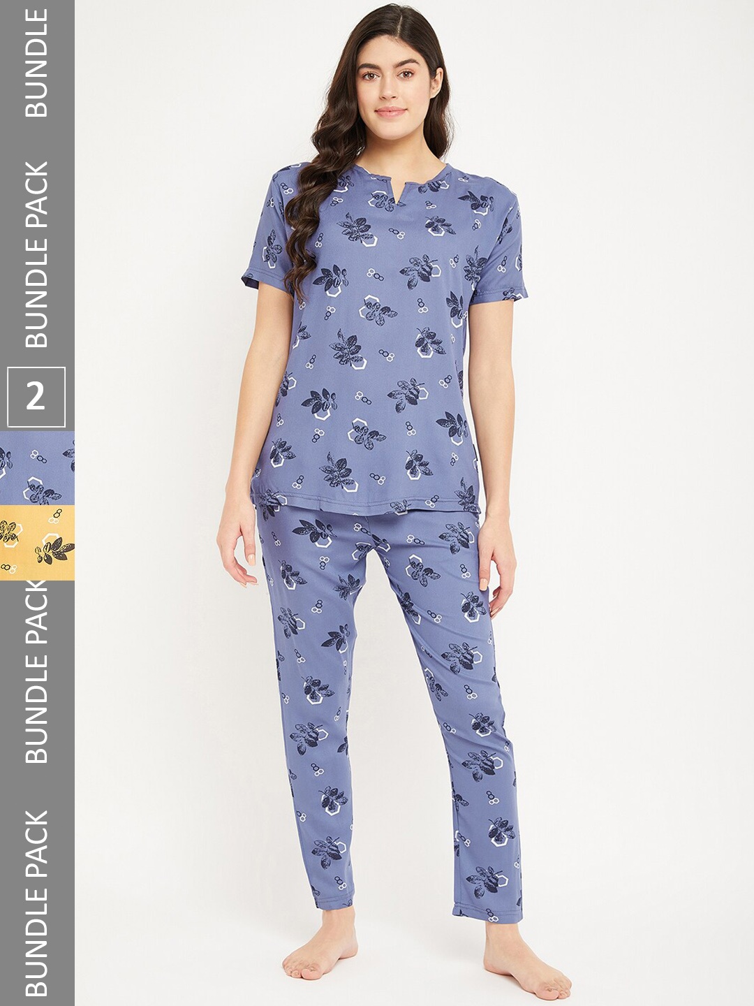 

FirstKrush Pack Of 2 Floral Printed Pure Cotton Night suit, Navy blue