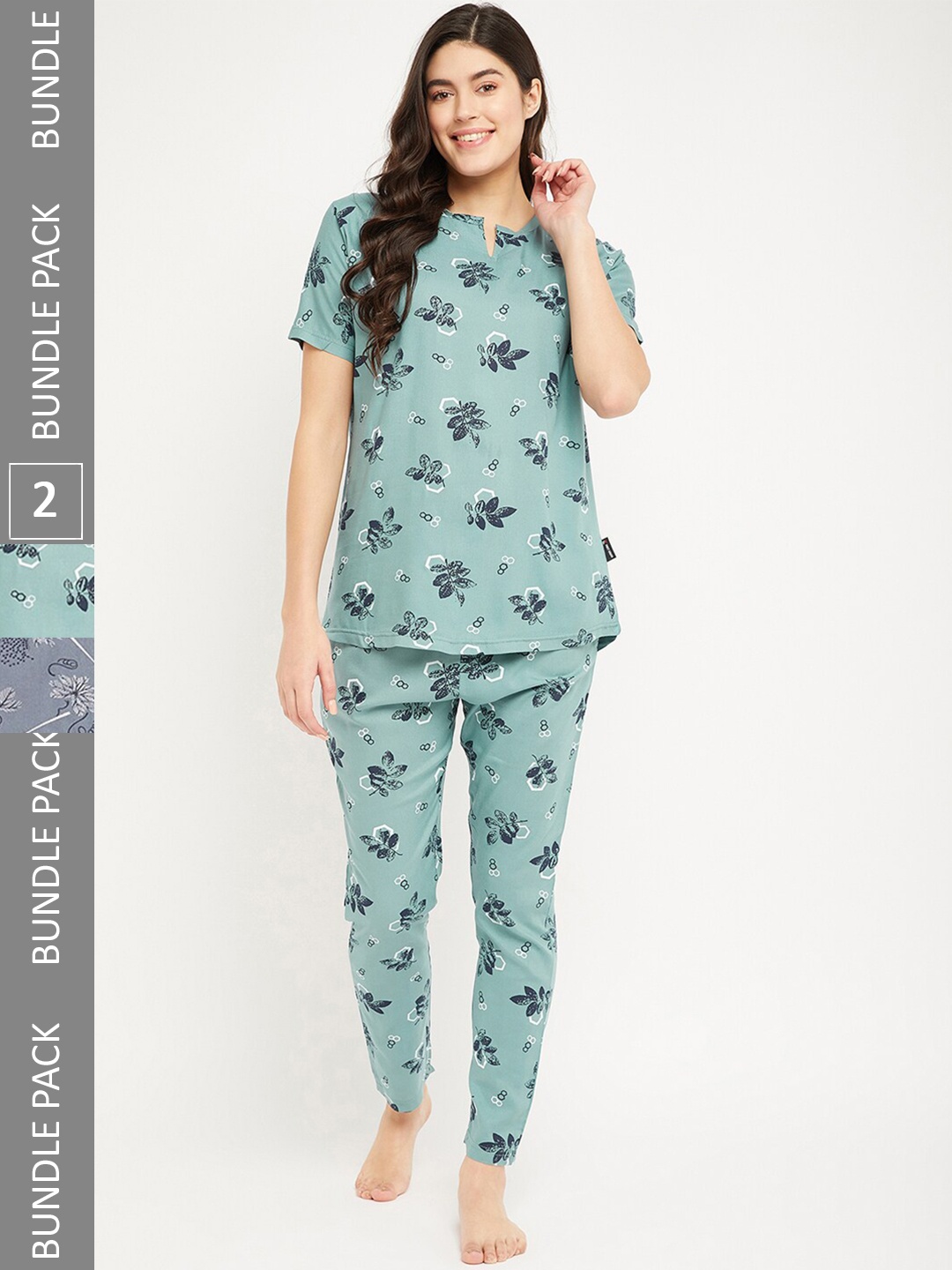 

FirstKrush Pack Of 2 Floral Printed Pure Cotton Night suit, Green
