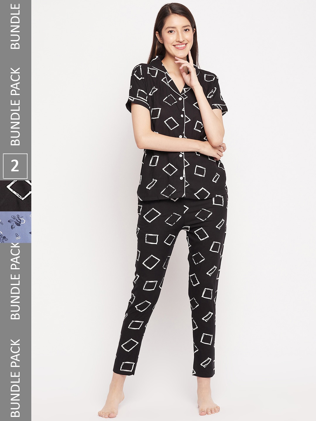 

FirstKrush Pack Of 2 Printed Pure Cotton Night suit, Black