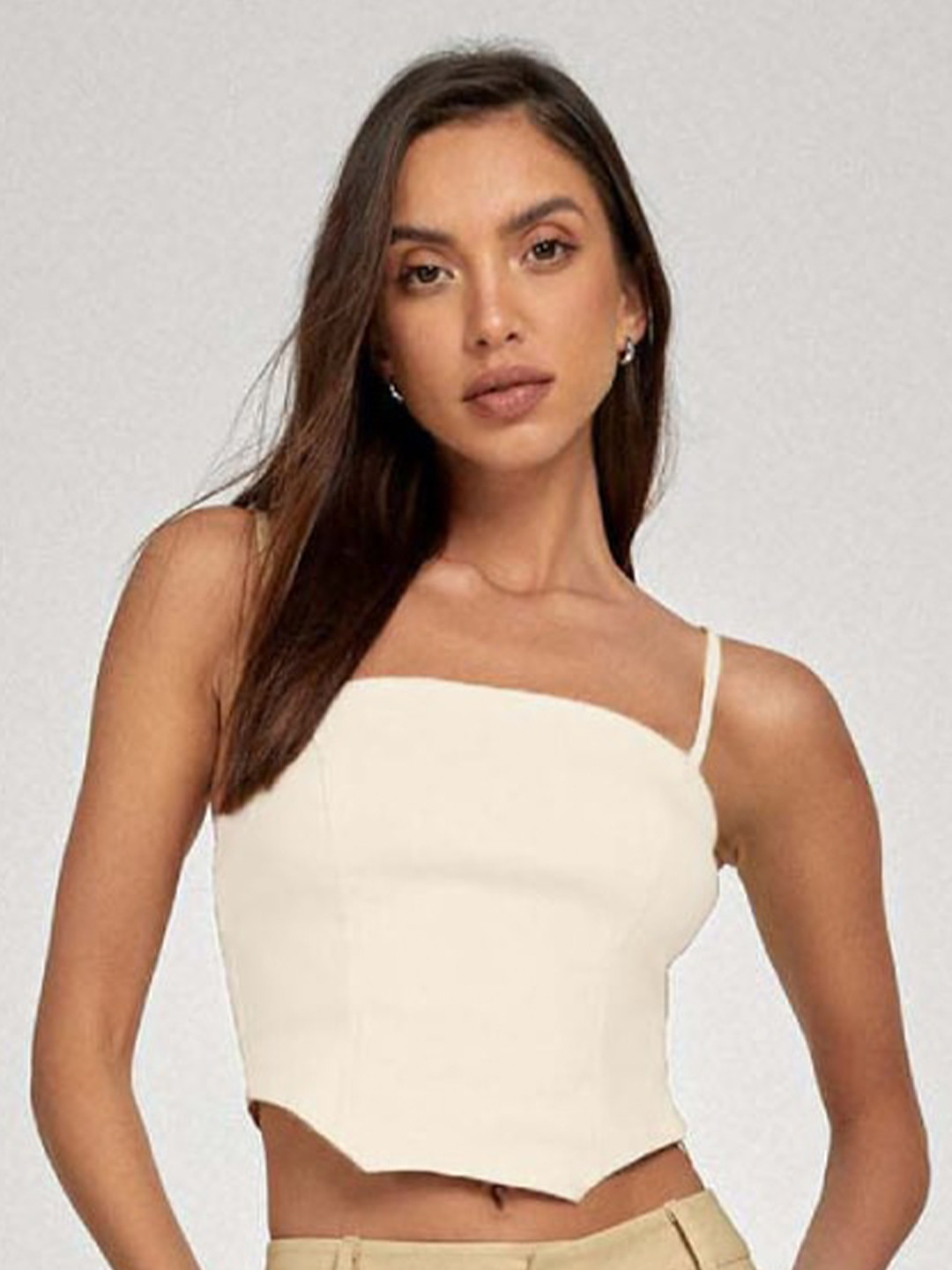

Styched Shoulder Straps Crop Top, White
