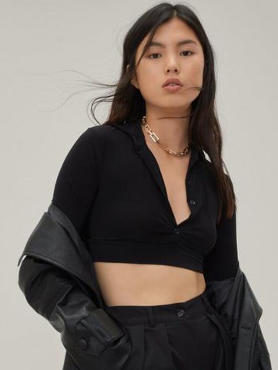 

Styched Tie-Up Detail Crop Styled Back Top, Black