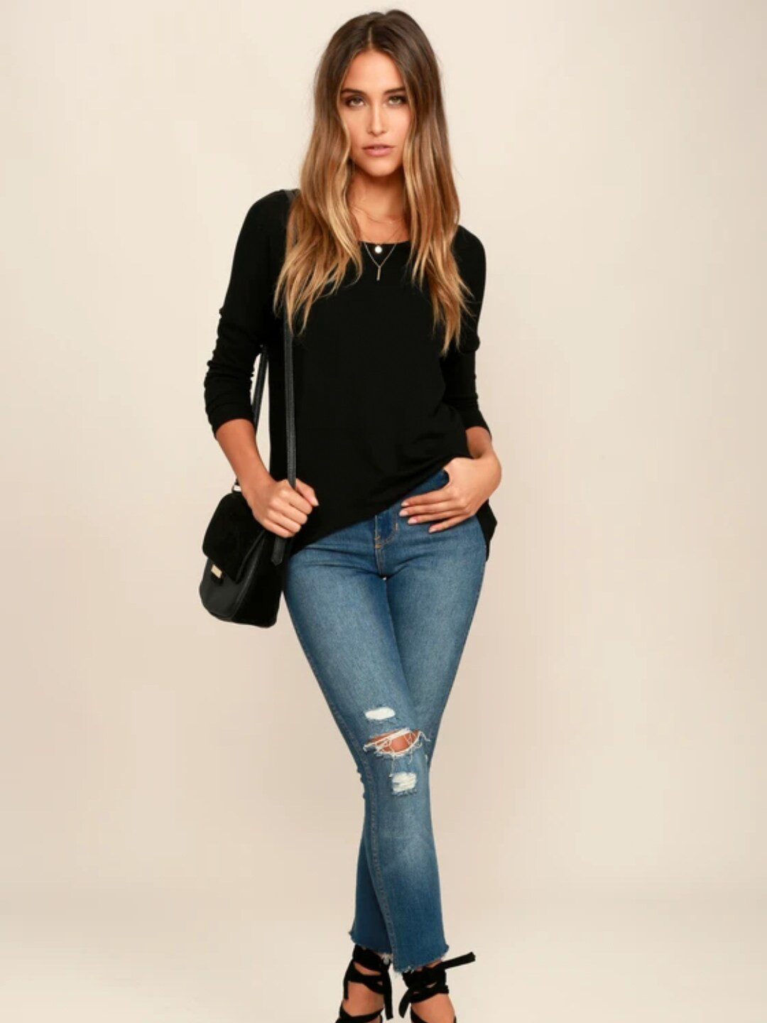 

Styched Long Sleeves Regular Top, Black