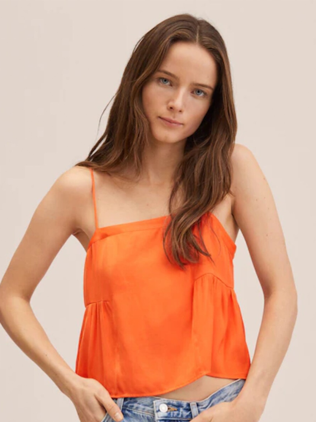 

Styched Sleeveless Crop Top, Orange