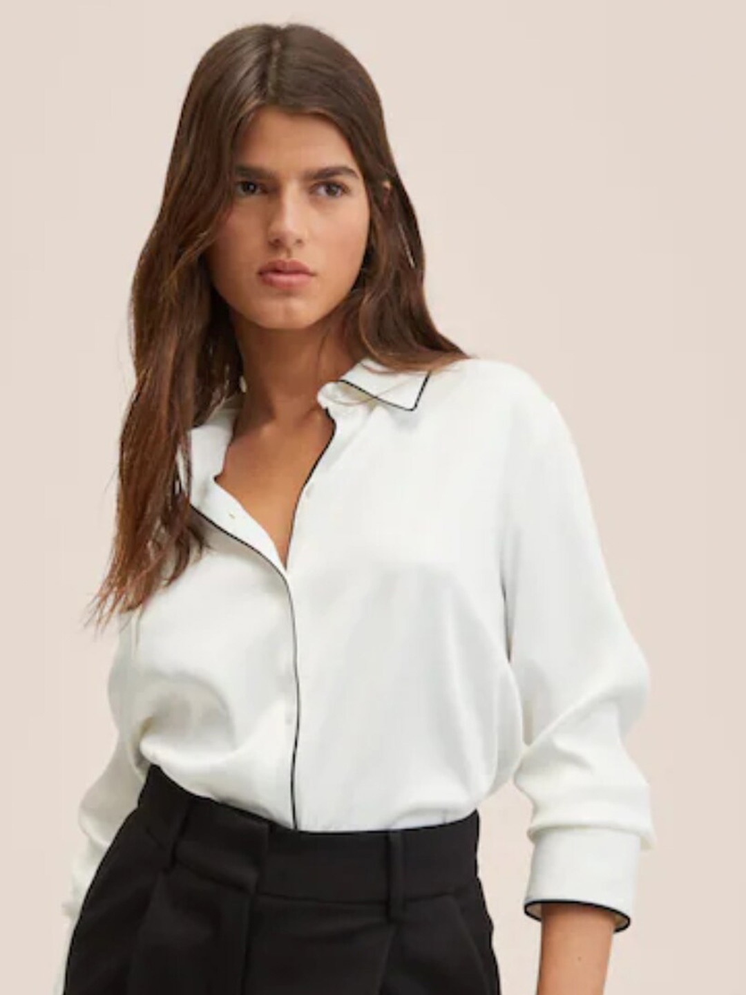

Styched Spread Collar Casual Cotton Shirt, White