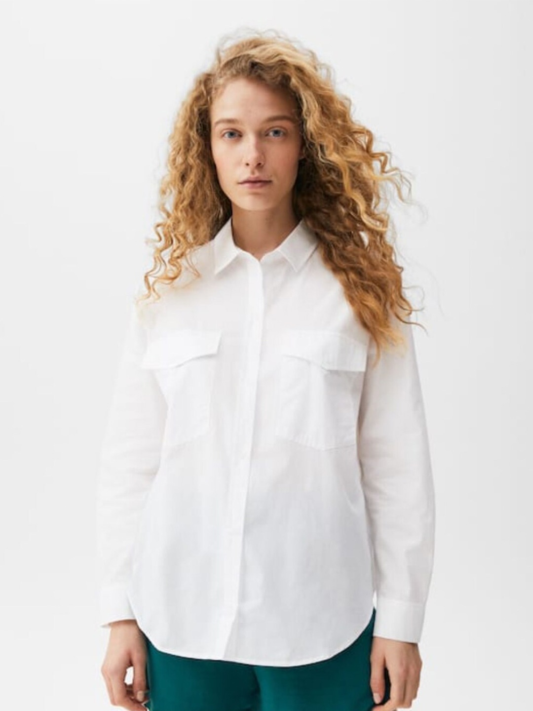 

Styched Cotton Shirt Style Top, White