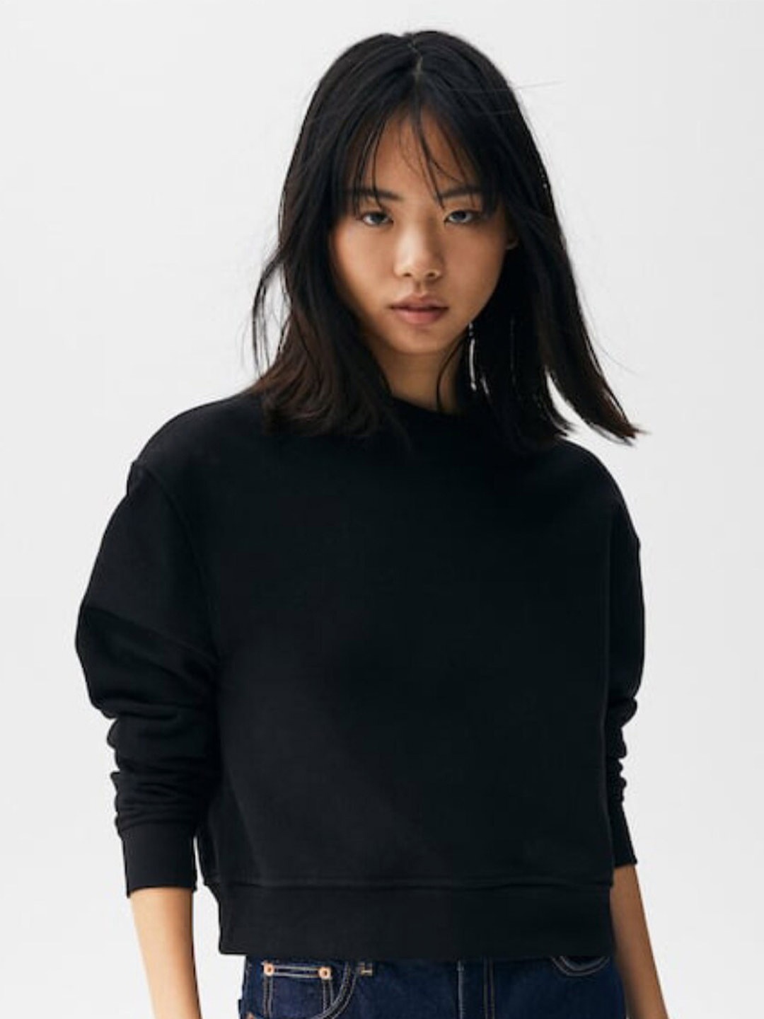 

Styched High Neck Pullover Sweatshirt, Black