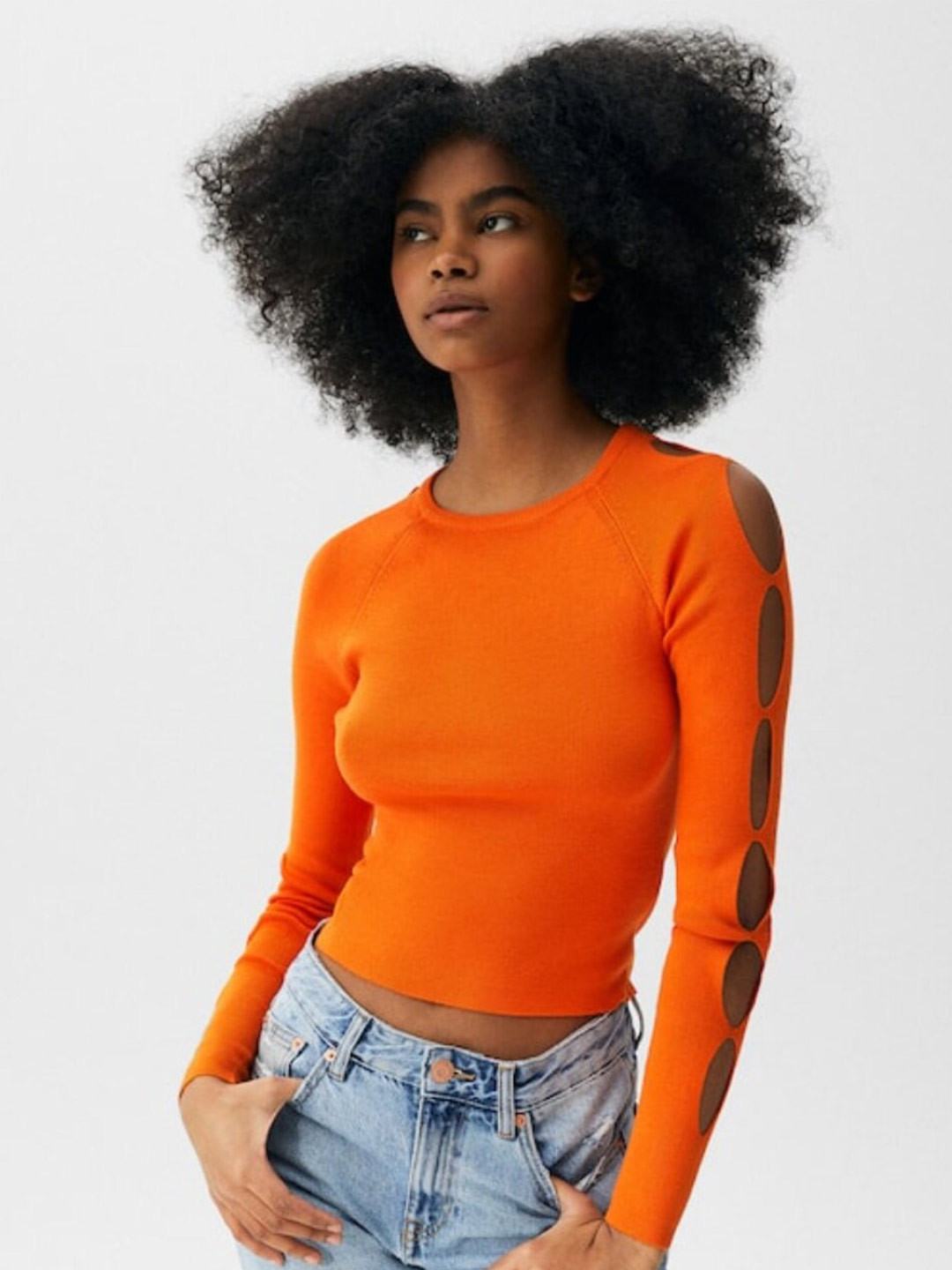 

Styched Round Neck Cotton Top, Orange
