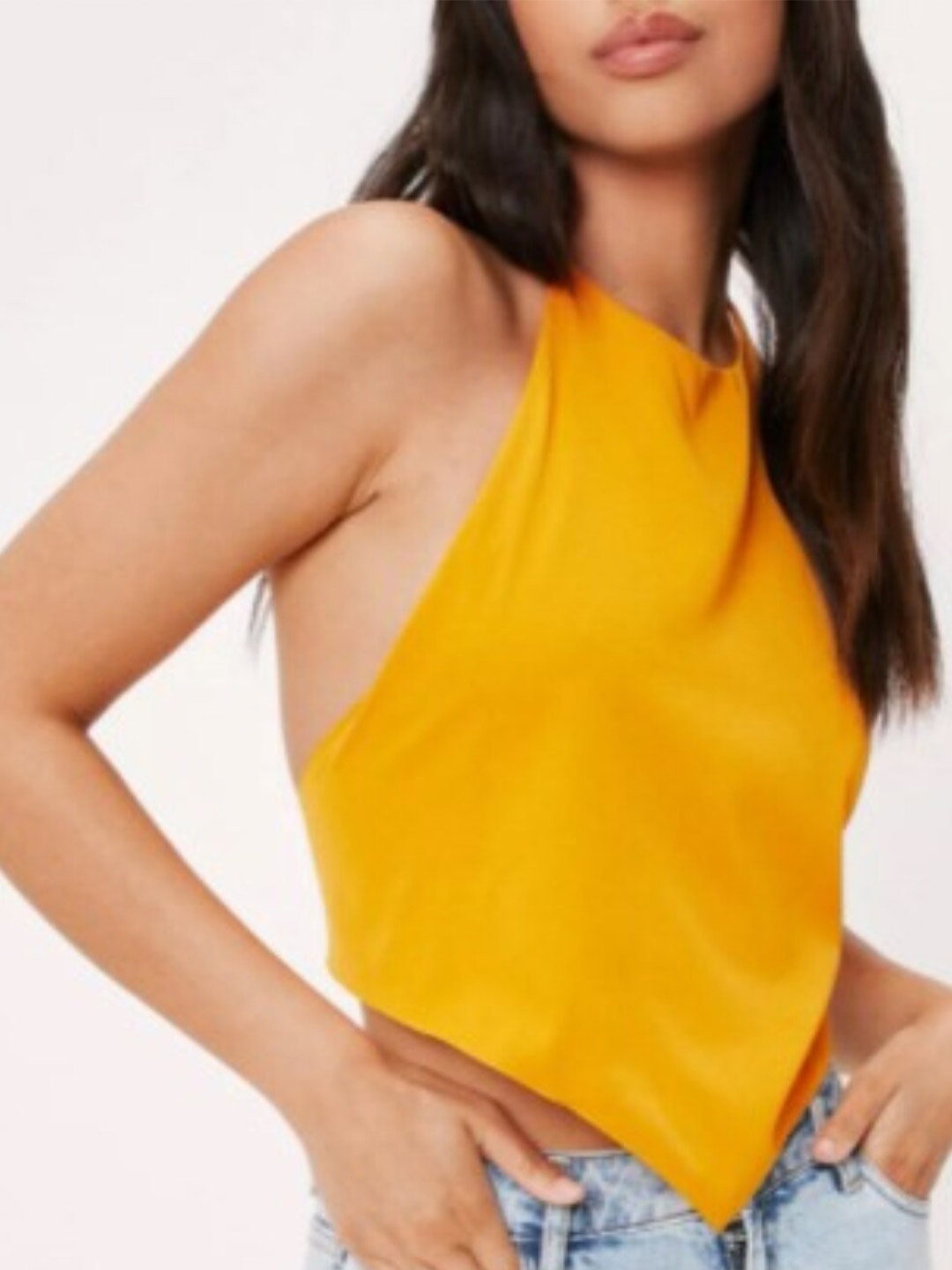 

Styched Halter Neck Styled Back Top, Yellow