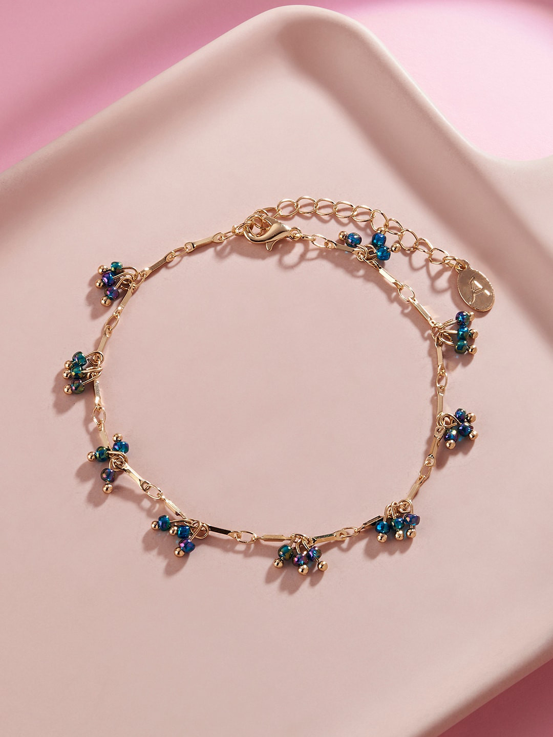 

Accessorize London Women's Blue Beaded Multi Drop Anklet, Gold