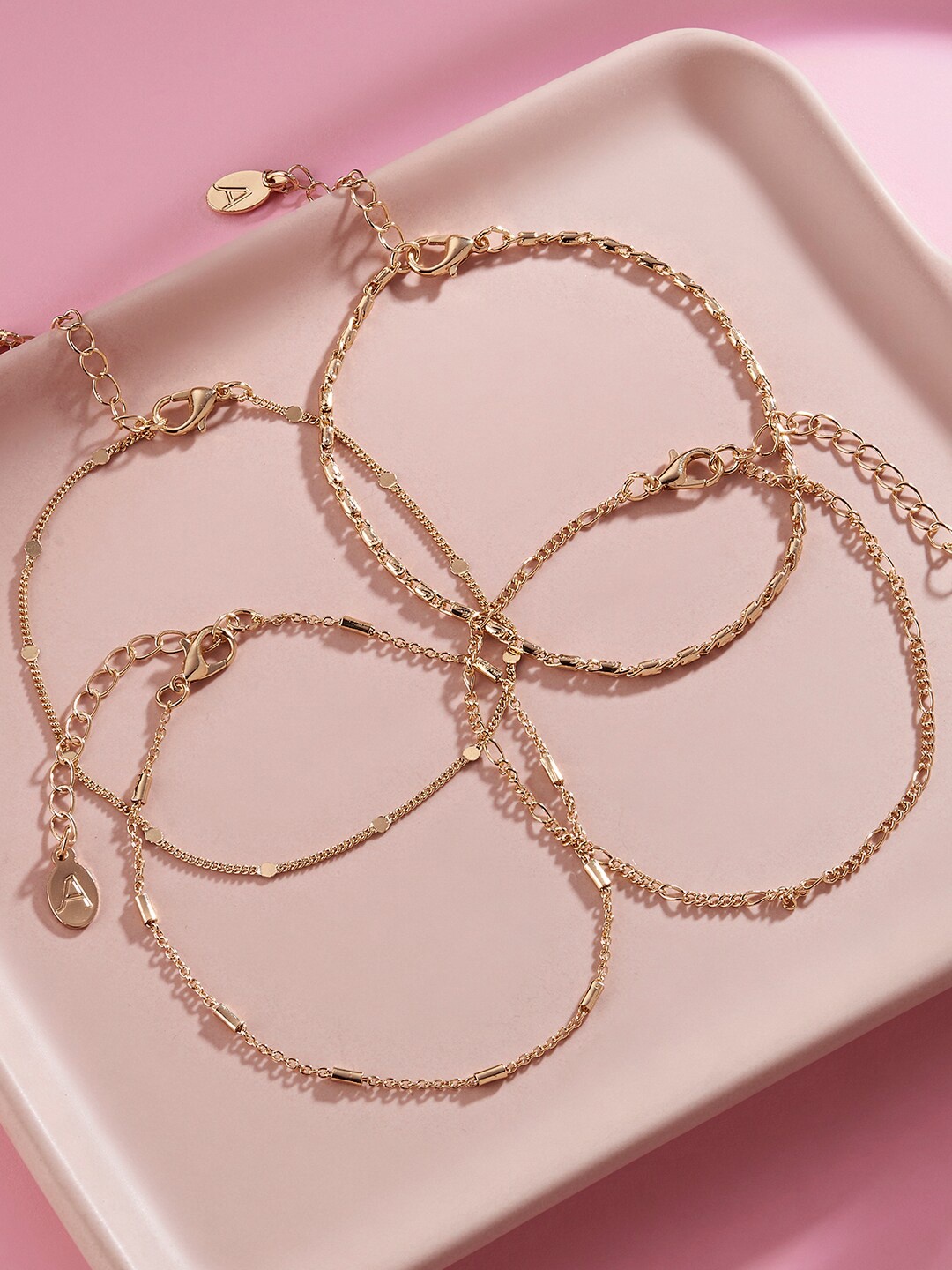 

Accessorize Set Of 4 Gold Plated Chain Designed Anklets