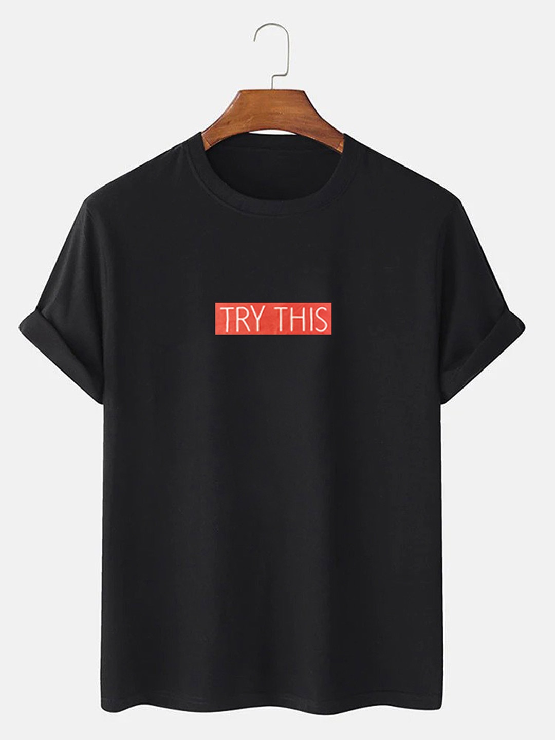 

Try This Typography Printed Round Neck Short Sleeves T-shirt, Black