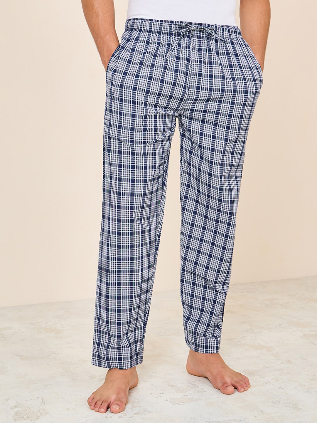

Styli Checked Pure Cotton Woven Yarn Lounge Pant, Blue