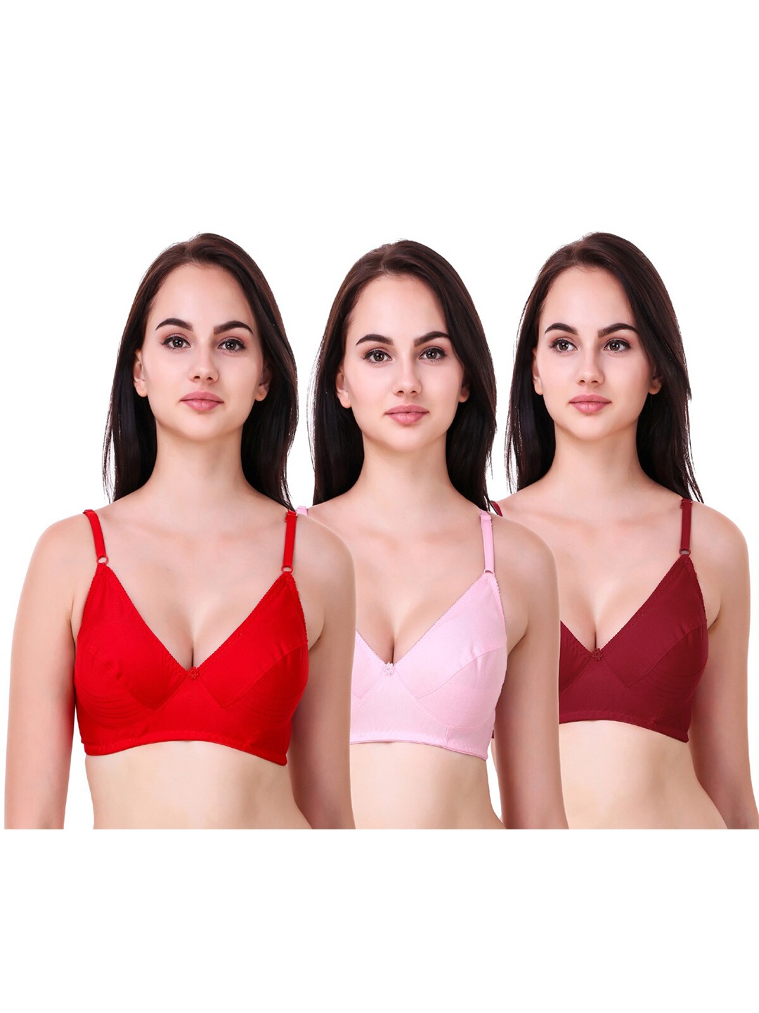 

Piylu Pack of 3 All Day Comfort Full Coverage Bras MiniGold-CB3-Red-LP-Maroon